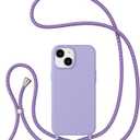 ZTOFERA Crossbody Strap Case Compatible with iPhone 14 Plus/15 Plus 6.7 inch, Lanyard Strap with Adjustable Neck Shoulder,Liquid Silicone Soft Shockproof Protective Phone Cover-Purple