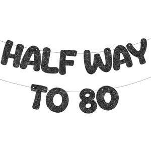 Fulmoon Pre Strung Halfway to 80 Banner Glitter 40th Birthday Decorations Men Funny Happy Birthday Sign 40th Wedding Anniversary Sign Decor(Black)