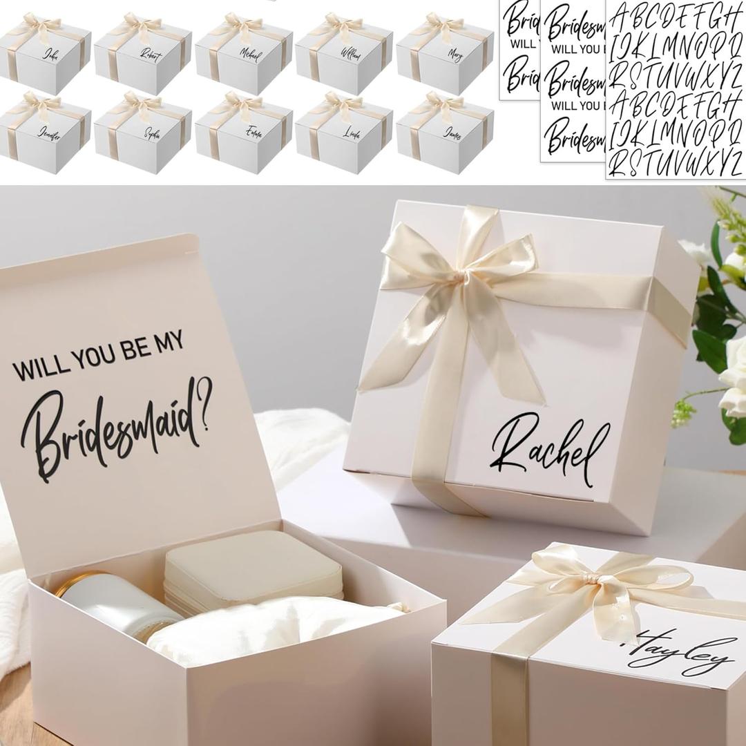 AmazingSpark 8 Sets Bridesmaid Proposal Boxes Will You Be My Bridesmaid Box Wedding Gift Boxes with Lids Name Maid Matron of Honor Proposal Box for Wedding Party Favors(Apricot)
