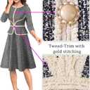 VFSHOW Womens 2024 Fall Work Business Office Dresses Tweed Crew Neck Buttons Slimming Peplum Fit and Flare A Line Dress (S)