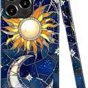 DAIZAG Case Compatible with iPhone 15 Pro Max,Glossy Durable Shock Protection Cover for Girl Women,Stained Glass Blue Stars Moon