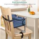 Booster Seat for Dining Table, 3-in-1 Portable Toddler Booster Chair with Safety Buckle, Height Adjustable & Foldable Baby Feeding Seat, Travel High Chair with Storage Pocket - Navy Blue