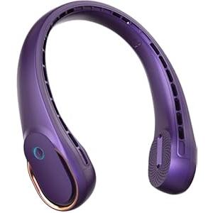 FrSara Bladeless Portable Neck Fan, 5200mAh, 3-Speed, 360 Surround Wind, Ultra-Quiet, USB Rechargeable, Wearable Portable Fan, Purple 
