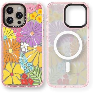 Rosarnnah Magnetic for iPhone 15 Pro Max Magsafe Case Cute - Durable Shockproof 6.6 ft Drop Impact Phone Case - Funny Passion Blossom Design for iPhone 15 Pro Max 6.7" Glitter Pink