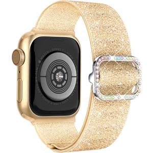 Wipalor Sparkly Stretchy Nylon Band Fit Bling Apple Watch Bands for Women (42mm Series 11/10)41mm 40mm 38mm, Elastic Sport iWatch Bands for Cute Glitter iPhone Watch Series 11 10 9 8 7 6 5 4 3 SE-Gold