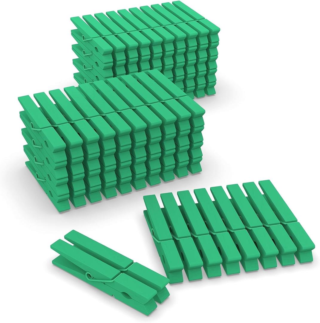 100 Pack Clothes Pins Wooden 2.9 Inch, Clothespins Wood Colorful Clothing Pins for Crafts Classroom Pictures (Green)