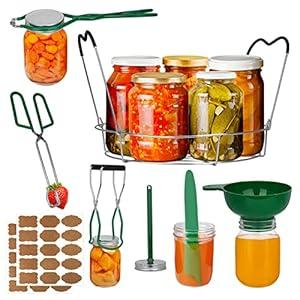 Tisovixo Canning Kits, Canning Supplies Boxed Set, Stainless Steel Set, Jar Lifter, Folding Rack, Tongs, Complete Multifunctional Canning Tools, Canning Kit Includes Wide Mouth Funnel for Jars 