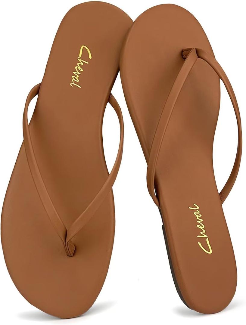 Flat Leather Flip Flops for Women, Comfortable Dressy Thong Sandals 2025 Summer and Spring Vacation Essentials, Chanclas Para Mujer (7, Choco)