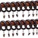 Natural Brown Beechwood Curtain Rings with Clips, 2.76" Outer/1.77" Inner Diameter for 1.1-1.6 Inch Rods, Rustic Farmhouse Drapery Rings, Smooth Finish for Home Decor (Pack of 24)