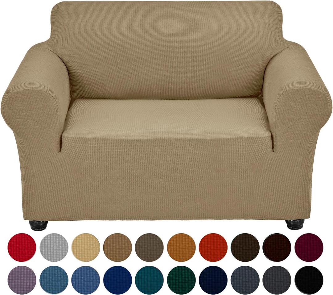 Joccun Stretch Chair Couch Cover,1-Piece Sofa Slipcover Spandex Jacquard Fabric Sofa Covers with Elastic Bottom,Washable Furniture Protector for Dogs,Cats,Kids(Armchair,Tan) (Small35" - 55")