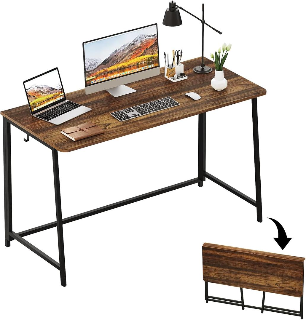 WOHOMO Folding Desk, 47.2" Foldable Computer Desk for Bedroom, Space Saving Computer Table Writing Workstation for Home Office, Easy Assembly, Walnut, Extra Large Size:47.2 x 19.6