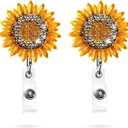 2 Pack Bling Rhinestone Sunflower Badge Reel Holder, Lightweight Retractable ID/Name Badge Holder with Bling Crystal, Women Nurse Badge Holder, Belt Clip