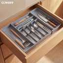 Heavy Duty Stainless Steel Frame Silverware Organizer with Plastic Body, Extra Large Silverware Drawer Organizer, 9 Slot Expandable Kitchen Drawer Organizer, 8 Non-Slip Feet Included, BPA Free, Gray