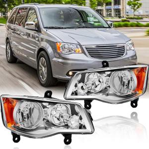 Headlights Assembly Pair for 2011-2020 Dodge Grand Caravan/2008-2016 Chrysler Town & Country OE Factory Style Headlamps Replacement Driver and Passenger Side,Chrome Housing Amber Reflector