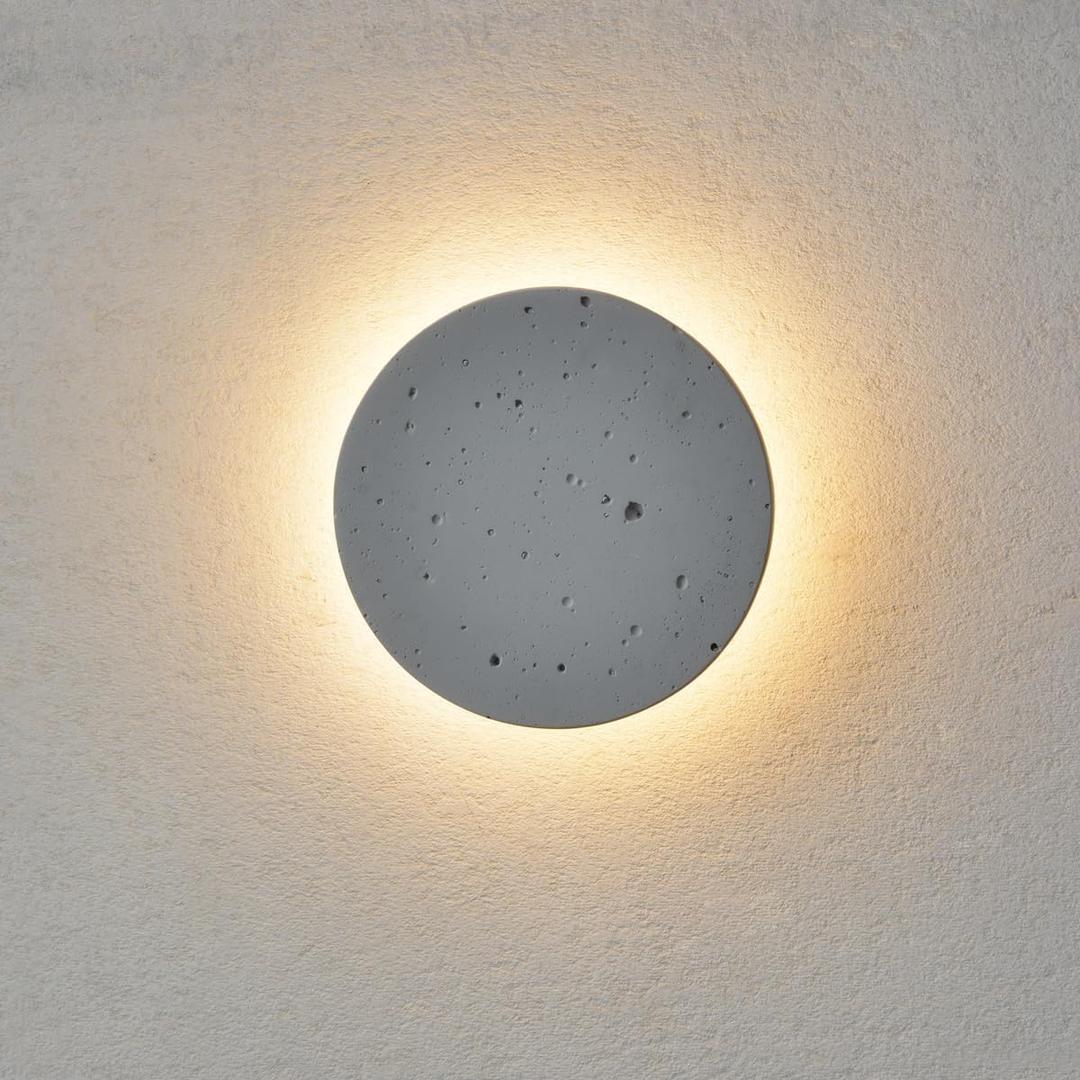 DUHU Led Wall Sconce Round,Grey Cement Wall Lamp Hardwired,Minimalist Wall Mount Light with Sleek Finish Design,Modern Indoor Sconces Lighting for Bedroom,Living Room,Hallway,12w 3000k,Warm White (G-285W/GY-US)