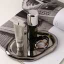 Silver Tray Decorative Vanity Tray Bathroom Tray Jewelry Dish Ceramic Silver Round Plate Holder Makeup Tray Home Organizers Irregular Storage Plate Bathroom Organizer(Long)