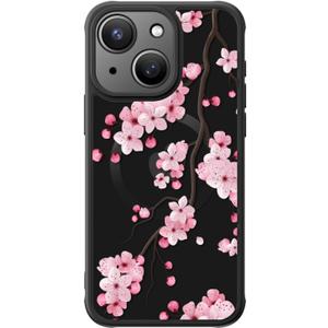 FUNMIKO Case for iPhone 13 - Wireless Charging & Military-Grade Protection - Wildflower Design for Women Girls, Non-Slip Matte Cover Shock-Absorbing Corners - Blooming Cherry Blossoms