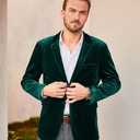 PJ PAUL JONES Mens Velvet Blazer Slim fit Two Button Sport Coat Solid Suit Jacket Dinner Prom Wedding Green L
