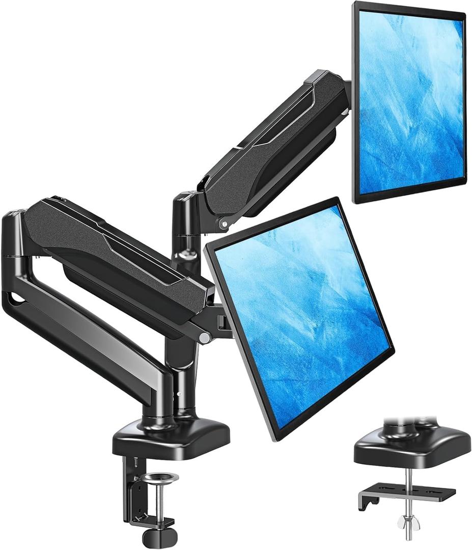 MOUNTUP Dual Monitor Stand for Desk, Monitor Arms for 2 Monitors 32 27 24 22 Inches, Height Adjustable Double Monitor Mount, VESA Mount with C-Clamp & Grommet Base, Holds 4.4-17.6 Lbs
