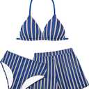 Girls Swimsuit 3 Piece Bathing Suit Criss Cross Bikini Set Girls' Swimwear with Shorts 7-16T (Blue)