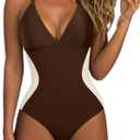 SUUKSESS Women Slimming Tummy Control One Piece Swimsuit Sexy Bathing Suit (Large, Beige Brown)