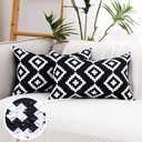 CARRIE HOME Black and White Outdoor Lumbar Pillows 12x20 Waterproof Set of 2, Black Porch Lumbar Pillow Covers 12 x 20, Outdoor Patio Decor for Patio Furniture, RV, Backyard, Deck, Trailer, Camping