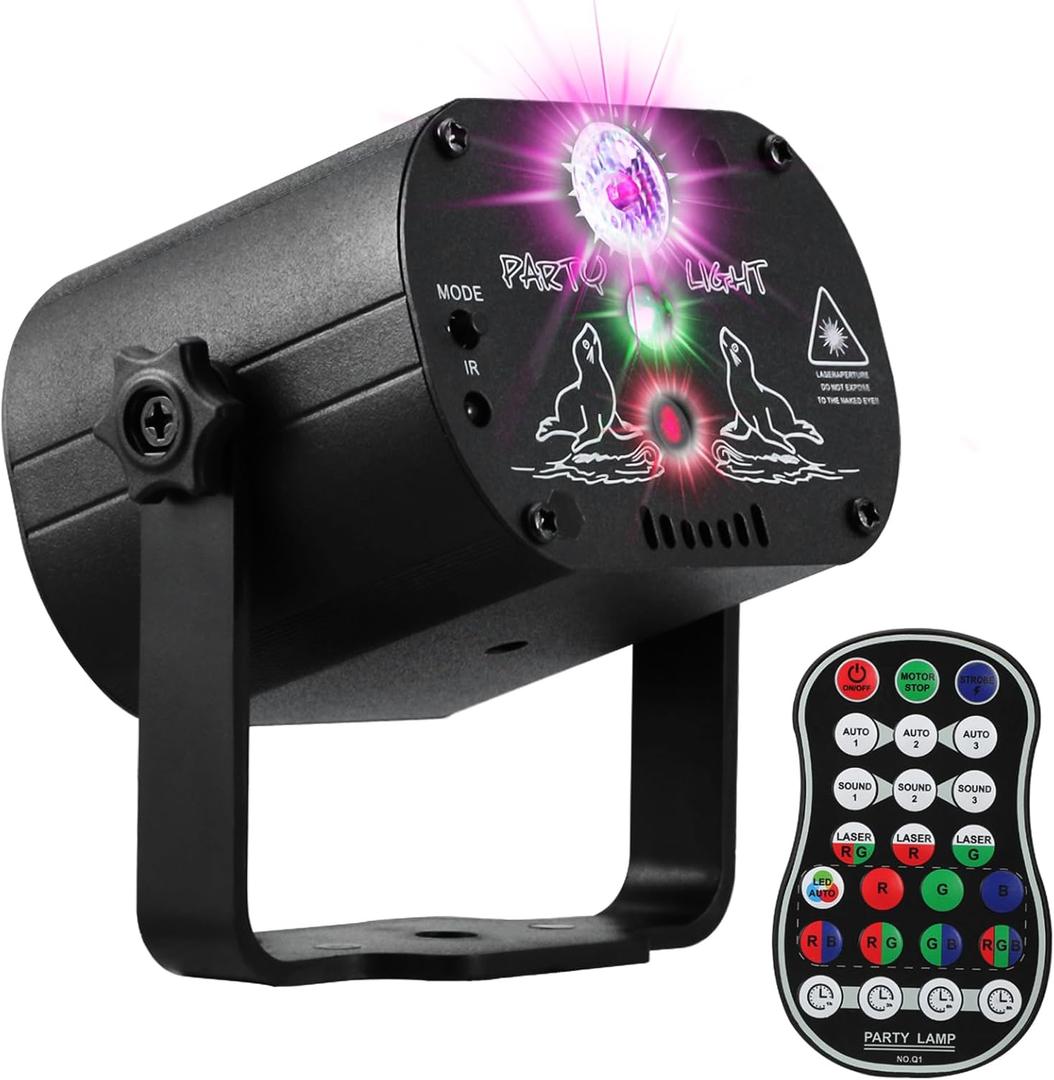 DJ Disco Stage Party Lights, LED Sound Activated Laser Light RGB Flash Strobe Projector with Remote Control for Christmas Halloween Decorations Karaoke Pub KTV Bar Dance Gift Birthday Wedding (USB Powered)