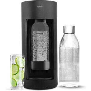 New Mysoda Glassy Design Sparkling Water Maker With 1L Glass & Plastic bottle - Silent Nordic Design Soda Maker Featuring A Sliding Door Opening - No Cylinder Included - Colour Black
