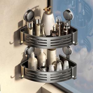VOLPONE Corner Shower Caddy Suction Cup Shower Shelf Corner No Drilling Bathroom Shower Organizer Storage Rack Adhesive Without Towel Bar (2Pack, Gray)