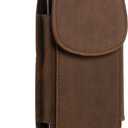 Hengwin Top Grain Leather Phone Holster Cell Phone Holster with Belt Clip/Loop, Phone Pouch Belt Holder Carrying Case Fits for iPhone 16 Plus 15 Plus Samsung Galaxy S26 Ultra S25 Edge (Retro Brown) (Large)