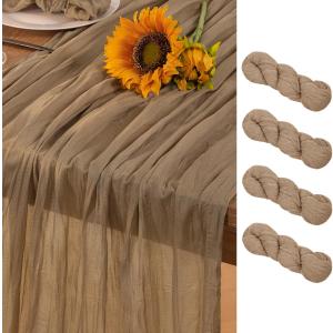 Nude Cheesecloth Table Runner 4 Pack Summer Sheer Coffee Cheese Cloth Table Runners Boho Gauze 120 Inches Summer Table Decorations for Nude Wedding Bridal Baby Shower Tea Party Decor
