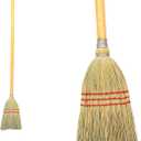 Rubbermaid Commercial Products Heavy-Duty Corn Broom, 1 1/8-Inch Wood Handle, Red, Indoor/Outdoor Broom for Courtyard/Garage/Lobby/Mall/Office (Red) 3-pack