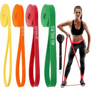 Resistance Bands for Working Out, Pull Up Assist Bands Set, Workout for Women and Men, Exercise Bands, Training, Plasticity, Physical Therapy at Home/Gym (Yellow, Orange, Red, Green)