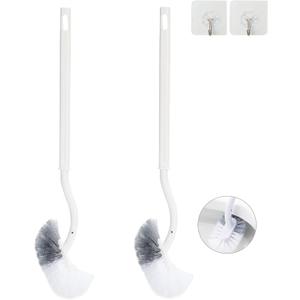 2 Pack Curved Toilet Bowl Brush Without Holder for Bathroom, Compact Toilet Brush Durable Under The Rim Household Deep Cleaning Brushes (White Toilet Brush Without Holder)