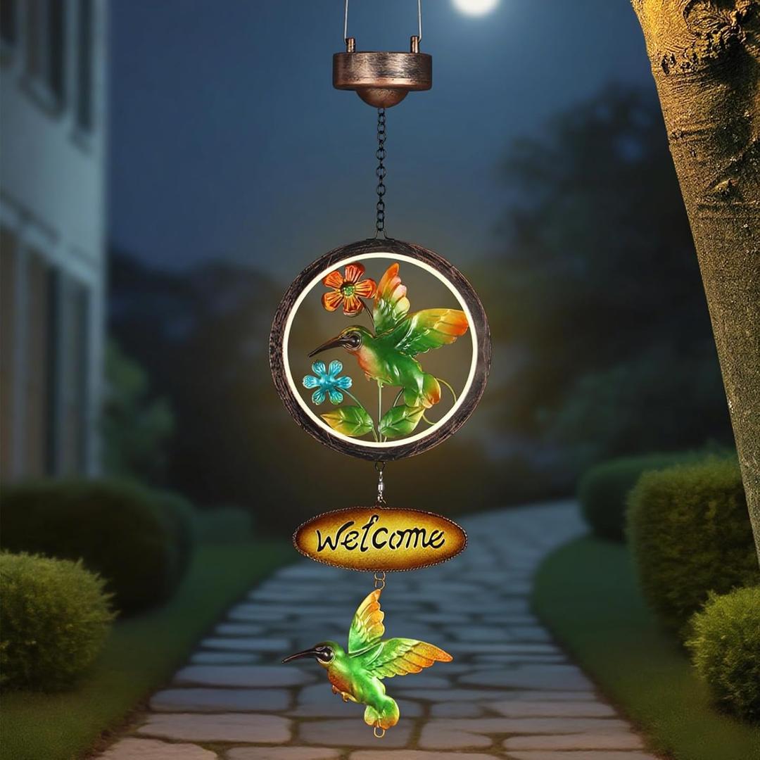 copinpin Hummingbird Solar Lantern Outdoor Waterproof Welcome Sign lamp Birthday Gifts for Women Mom Outside Hanging Lights Decor for Garden Yard Patio Backyard Porch
