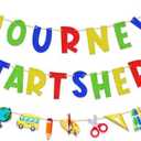 Pre-Strung Happy First Day of School Banner - Colorful Glitter Back to School Sign Theme Garland Bunting Banner for Classroom Decor Pack of 3