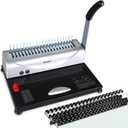 MAKEASY Binding Machine, 21-Hole, 450 Sheets, Comb Binding Machines with 1 Box Comb Bindings Spines, Comb Binder for Letter Size, A4, A5 Paper (Silver)