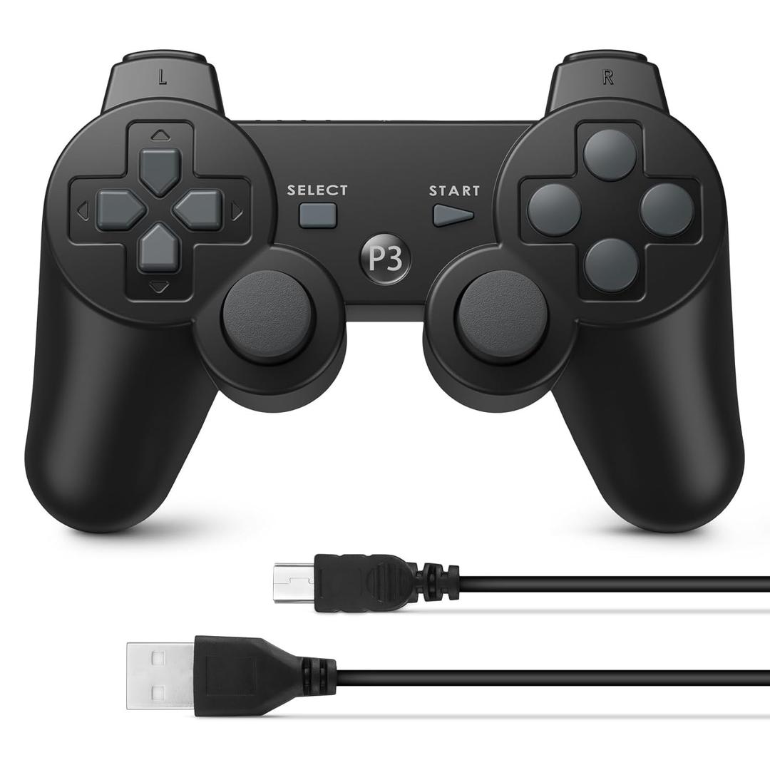 Powerextra PS-3 Controller Wireless High Performance Gaming Controller with Upgraded Joystick for PS-3(Black)