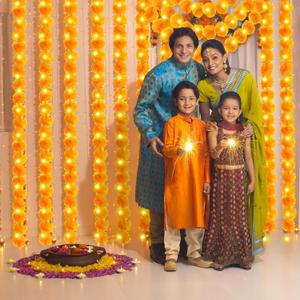 Crowye 5 Pcs 24.6 Feet Marigold Garland with LED Light for Decoration Artificial Marigold Flowers Faux Indian Garland for Wedding Diwali Christmas(Dark Yellow)