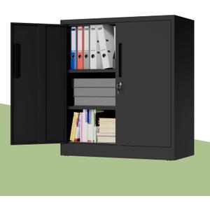 Metal Storage Cabinet, 35" H Garage Storage Cabinet with Doors and Adjustable Shelves, Small Locking Tool Cabinet Utility Cabinets for Home Office, Garage, Warehouse, School (Black)