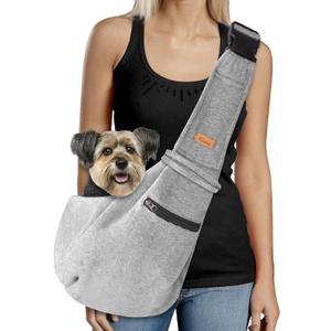 CUBY Dog and Cat Sling Carrier - Small Dog Carrier Sling with Adjust Strap & Zip Pocket, Hands Free Soft Dog Slings for Small Dogs Cats Puppy Pets Outdoor Travel Safety Purse Bag (Silver Grey)