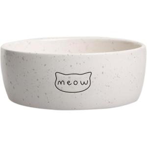 Pearhead Ceramic Meow Cat Bowl, Holds 12 oz, Whisker-Friendly Pet Dish for Food and Water, Modern Speckled White