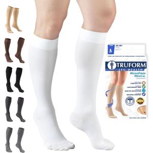 Truform 20-30 mmHg Compression Stockings for Men and Women, Knee High Length, Closed Toe, White, Large