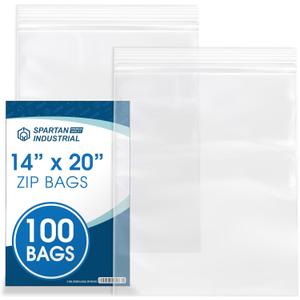 Spartan Industrial - 14 X 20 (100 Count) 2 Mil Clear Reclosable Zip Plastic Poly Bags with Resealable Lock Seal Zipper
