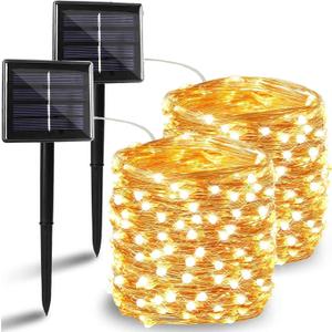 Solar String Lights Outdoor, 2 Pack 144FT 400 LED Solar Twinkle Lights for Outside Waterproof, Copper Wire with 8 Lighting Modes Fairy Lights for Garden Tree Birthday Xmas Patio Decor(Warm White)