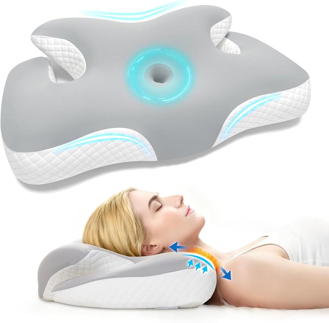 Cervical Neck Pillow for Neck and Shoulder Pain Relief,Ergonomic Side Sleeper Pillow for Neck Support,Orthopedic Contour Memory Foam Pillow for Adults Deep Sleeping(Ash Grey)