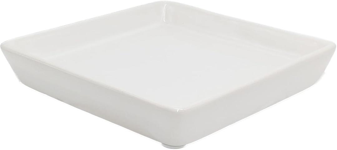 Square Plant Saucer 12 Inch 1 PackPlant Trays for Pots, White Ceramic Plant Saucers for Indoors Outdoors, Plant Drip Tray 4 6 8 10 12 14 Inch