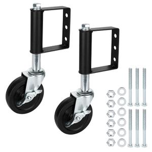 2 Pack Heavy Duty Caster 4 Inch Spring Loaded Wheel for Wooden Gates, Swivel Fence Wheels with Universal Mount Plate, 220-500 Lbs Load Capacity, Black