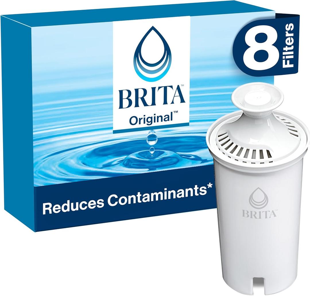 Brita Standard Water Filter for Pitchers and Dispensers, BPA-Free, Reduces Copper, Cadmium and Mercury Impurities, Lasts Two Months or 40 Gallons, Includes 2 Filters (8 Count)