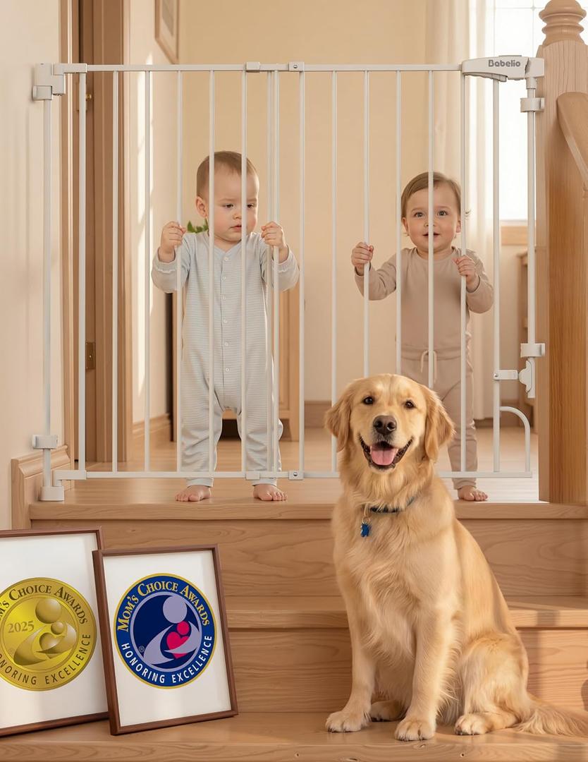 Babelio Removable & No Bottom Bar Baby Gate, 29-43", 36" H Hardware Mounted (Drill Needed)| Wide Walk-Thru| Auto-Close Safety Dog/Pet Gate for Stairs & Doorways (White)